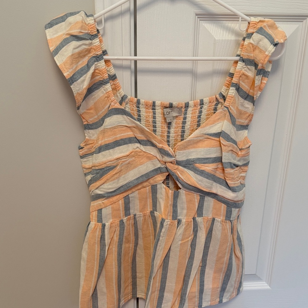LOFT Peach, Blue & Cream Striped Knot-Front Tank- SIZE SMALL!